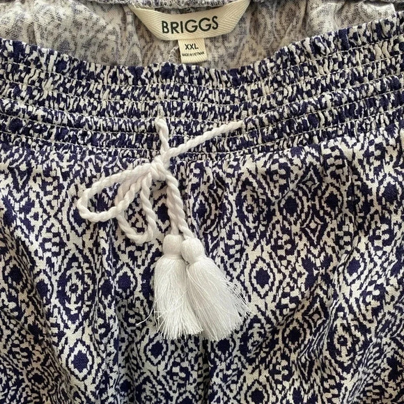NWT Briggs Linen Blend Blue and White Print Shorts Pockets Drawstring Size 2XL - Picture 3 of 5